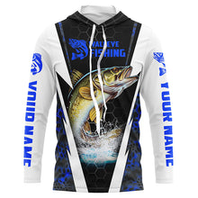Load image into Gallery viewer, Custom Walleye Fishing Jerseys, Walleye Long Sleeve Tournament Fishing Shirts | Blue Camo IPHW5713