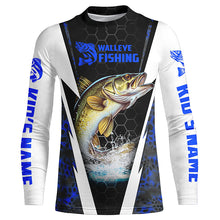 Load image into Gallery viewer, Custom Walleye Fishing Jerseys, Walleye Long Sleeve Tournament Fishing Shirts | Blue Camo IPHW5713
