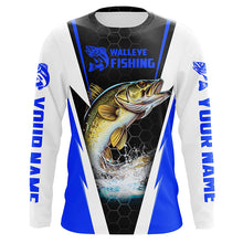 Load image into Gallery viewer, Custom Walleye Fishing Jerseys, Walleye Long Sleeve Tournament Fishing Shirts | Blue IPHW5716