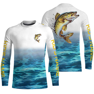 Custom Walleye Fishing Jerseys, Walleye Long Sleeve Performance Fishing Shirts | Blue IPHW5717