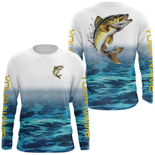 Load image into Gallery viewer, Custom Walleye Fishing Jerseys, Walleye Long Sleeve Performance Fishing Shirts | Blue IPHW5717