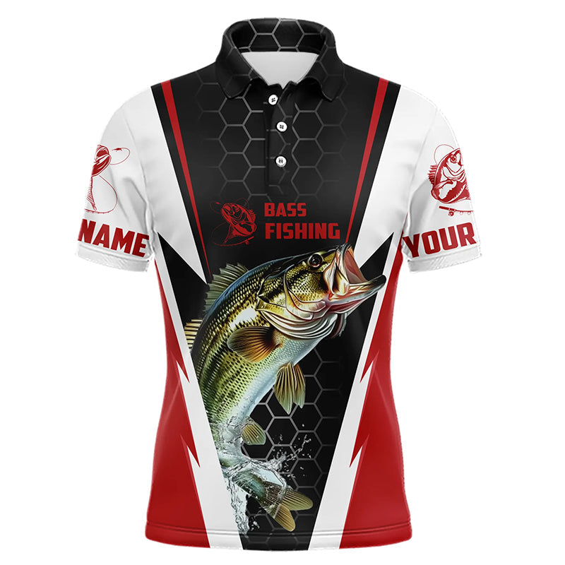 Custom Bass Fishing Jerseys, Largemouth Bass Fishing Tournament Polo Shirts | Red IPHW5725