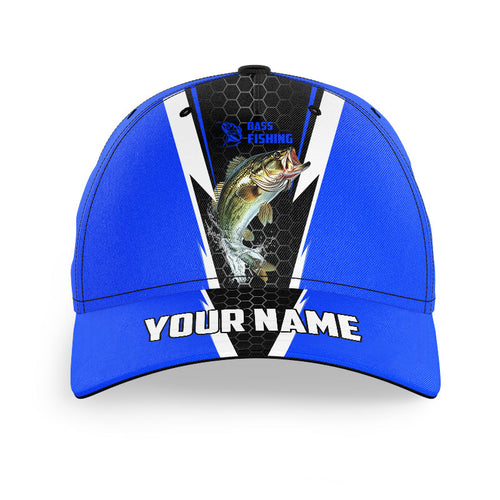 Personalized Largemouth Bass Tournament Fishing Hat, Bass Fishing Angler Cap | Blue IPHW5726