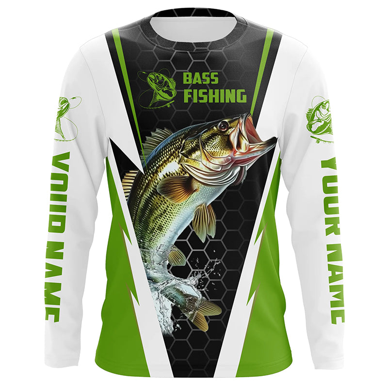 Personalized Bass Fishing Jerseys, Bass Fishing Long Sleeve Fishing Tournament Shirts | Green IPHW5727