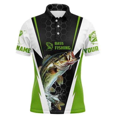 Custom Bass Fishing Jerseys, Largemouth Bass Fishing Tournament Polo Shirts | Green IPHW5727