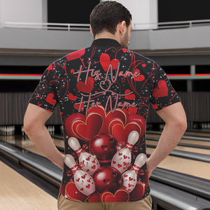Black And Red Custom Valentines Day Bowling Quarter-Zip Shirts For Men, Bowling Couple Shirt IPHW8327