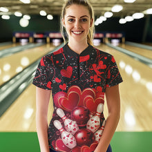 Load image into Gallery viewer, Black And Red Custom Valentines Day Bowling Womens Quarter-Zip Shirts, Bowling Couple Shirt IPHW8327