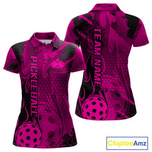 Load image into Gallery viewer, Black And Pink Flame Custom Pickleball Polo Shirts For Women, Team Pickleball Jerseys IPHW9301