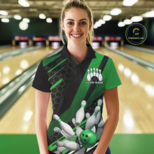 Load image into Gallery viewer, Custom Black And Green Bowling Team Jerseys, Striking Bowling League Polo Shirt For Women IPHW9808