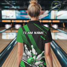 Load image into Gallery viewer, Custom Black And Green Bowling Team Jerseys, Striking Bowling League Polo Shirt For Women IPHW9808