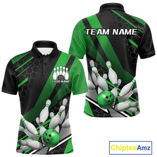 Custom Black And Green Bowling Team Jerseys, Striking Bowling League Polo Shirt For Men IPHW9808