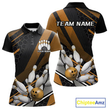 Load image into Gallery viewer, Custom Black And Yellow Bowling Team Jersey, Striking Bowling League Polo Shirt For Women IPHW9809