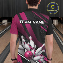 Load image into Gallery viewer, Custom Black And Pink Bowling Team Jerseys, Striking Bowling League Polo Shirt For Men IPHW9810