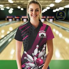 Load image into Gallery viewer, Custom Black And Pink Bowling Team Jerseys, Striking Bowling League Polo Shirt For Women IPHW9810