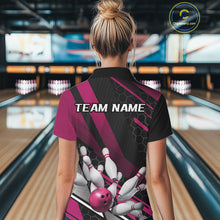 Load image into Gallery viewer, Custom Black And Pink Bowling Team Jerseys, Striking Bowling League Polo Shirt For Women IPHW9810