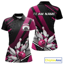 Load image into Gallery viewer, Custom Black And Pink Bowling Team Jerseys, Striking Bowling League Polo Shirt For Women IPHW9810