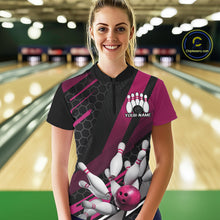 Load image into Gallery viewer, Custom Pink Bowling Team Jerseys, Striking Bowling League Quarter-Zip Shirt For Women IPHW9810