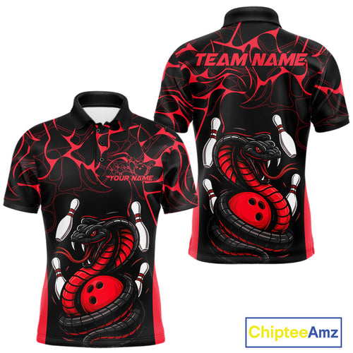 Custom Black And Red Cobra Snake Bowling Jerseys, Bowling Team Men Polo Shirts IPHW9813