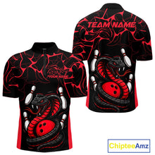 Load image into Gallery viewer, Custom Black And Red Cobra Snake Bowling Jerseys, Bowling Team Men Quarter-Zip Shirts IPHW9813