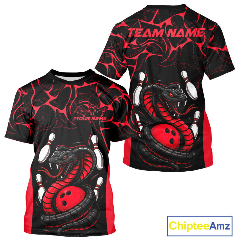 Custom Black And Red Cobra Snake Bowling Jerseys, Bowling Team Men T-Shirts IPHW9813