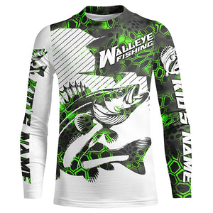 Custom Walleye Fishing Jerseys, Walleye Fishing Long Sleeve Fishing Tournament Shirts | Green Camo IPHW5730