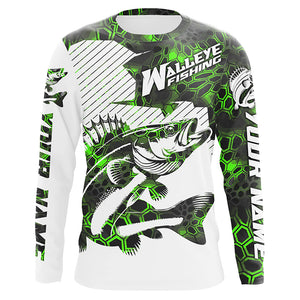 Custom Walleye Fishing Jerseys, Walleye Fishing Long Sleeve Fishing Tournament Shirts | Green Camo IPHW5730