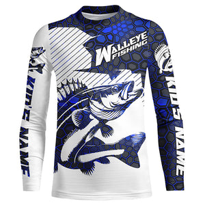 Custom Walleye Fishing Jerseys, Walleye Fishing Long Sleeve Fishing Tournament Shirts | Blue Camo IPHW5731