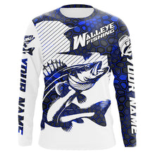 Load image into Gallery viewer, Custom Walleye Fishing Jerseys, Walleye Fishing Long Sleeve Fishing Tournament Shirts | Blue Camo IPHW5731