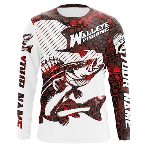 Custom Walleye Fishing Jerseys, Walleye Fishing Long Sleeve Fishing Tournament Shirts | Red Camo IPHW5732