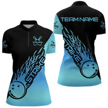 Load image into Gallery viewer, Black And Blue Custom Strike Bowling Womens Quarter-Zip Shirts, Bowling Team Bowler Outfit IPHW8822