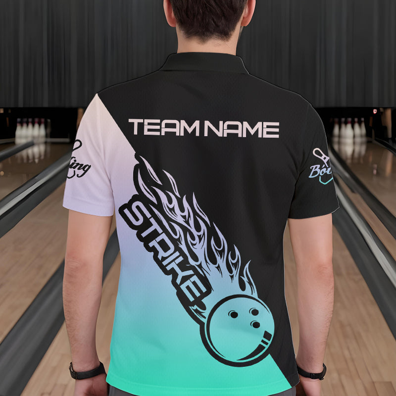 Green And Purple Custom Strike Bowling Polo Shirts For Men, Bowling Team Shirt Bowler Outfit IPHW8824