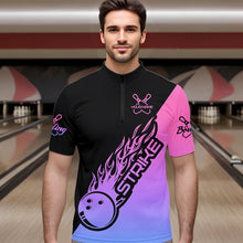 Load image into Gallery viewer, Blue, Purple And Pink Custom Strike Bowling Men Quarter-Zip Shirt, Bowling Team Shirt Bowler Outfit IPHW8826