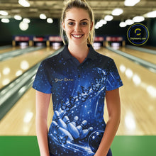 Load image into Gallery viewer, Custom Blue Butterfly Bowling Women Polo Team Shirt, Ladies Bowling League Shirt IPHW10902