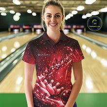 Load image into Gallery viewer, Custom Red Butterfly Bowling Women Polo Team Shirt, Ladies Bowling League Shirt IPHW10903