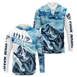 Bass Fishing Custom Long Sleeve Tournament Shirts, Blue Camo Bass Fishing Jerseys For Fisherman IPHW6318