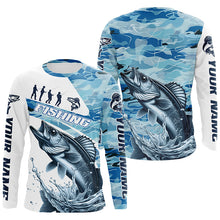 Load image into Gallery viewer, Walleye Fishing Custom Long Sleeve Tournament Shirts, Blue Camo Walleye Fishing Jersey For Fisherman IPHW6319