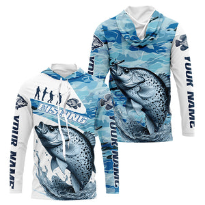 Crappie Fishing Custom Long Sleeve Tournament Shirts, Blue Camo Crappie Fishing Jersey For Fisherman IPHW6320