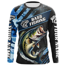 Load image into Gallery viewer, Personalized Blue Camo Bass Fishing Jerseys, Largemouth Bass Long Sleeve Tournament Fishing Shirts IPHW6329