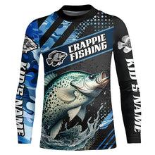 Load image into Gallery viewer, Personalized Blue Camo Crappie Fishing Jerseys, Crappie Long Sleeve Tournament Fishing Shirts IPHW6331