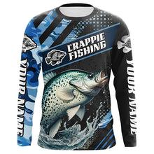 Load image into Gallery viewer, Personalized Blue Camo Crappie Fishing Jerseys, Crappie Long Sleeve Tournament Fishing Shirts IPHW6331