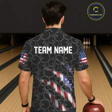 Load image into Gallery viewer, Custom Black Bowling Ball Pattern Shirt, Patriotic US Flag Bowling Hawaiian Shirt For Men IPHW6778