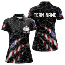 Load image into Gallery viewer, Custom Black Bowling Ball Pattern Shirt, Patriotic US Flag Bowling Polo Shirt For Women IPHW6778