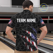 Load image into Gallery viewer, Custom Patriotic Bowling Zip Shirts For Men, American Flag Bowling Uniform Bowlers Outfit | Black IPHW6778