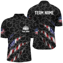 Load image into Gallery viewer, Custom Patriotic Bowling Zip Shirts For Men, American Flag Bowling Uniform Bowlers Outfit | Black IPHW6778