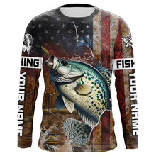 Load image into Gallery viewer, Custom Crappie Long Sleeve Fishing Shirts For Men, Patriotic Amerian Flag Crappie Fishing Shirt IPHW6889