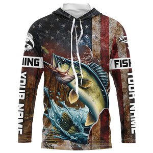 Custom Walleye Long Sleeve Fishing Shirts For Men, Patriotic Amerian Flag Walleye Fishing Shirt IPHW6891