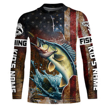 Load image into Gallery viewer, Custom Walleye Long Sleeve Fishing Shirts For Men, Patriotic Amerian Flag Walleye Fishing Shirt IPHW6891