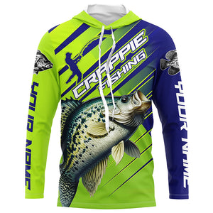 Crappie Fishing Custom Long Sleeve Tournament Shirts, Green And Blue Crappie Fishing Jerseys IPHW6894