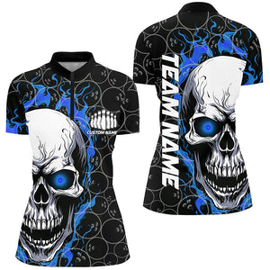 Personalized Skull Bowling Shirt For Women Custom Team'S Name Flame Bowler Jerseys | Blue IPHW5103