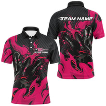 Load image into Gallery viewer, Black And Pink Custom Flame Bowling Shirts For Men, Bowling League Shirts Team Uniform IPHW7697